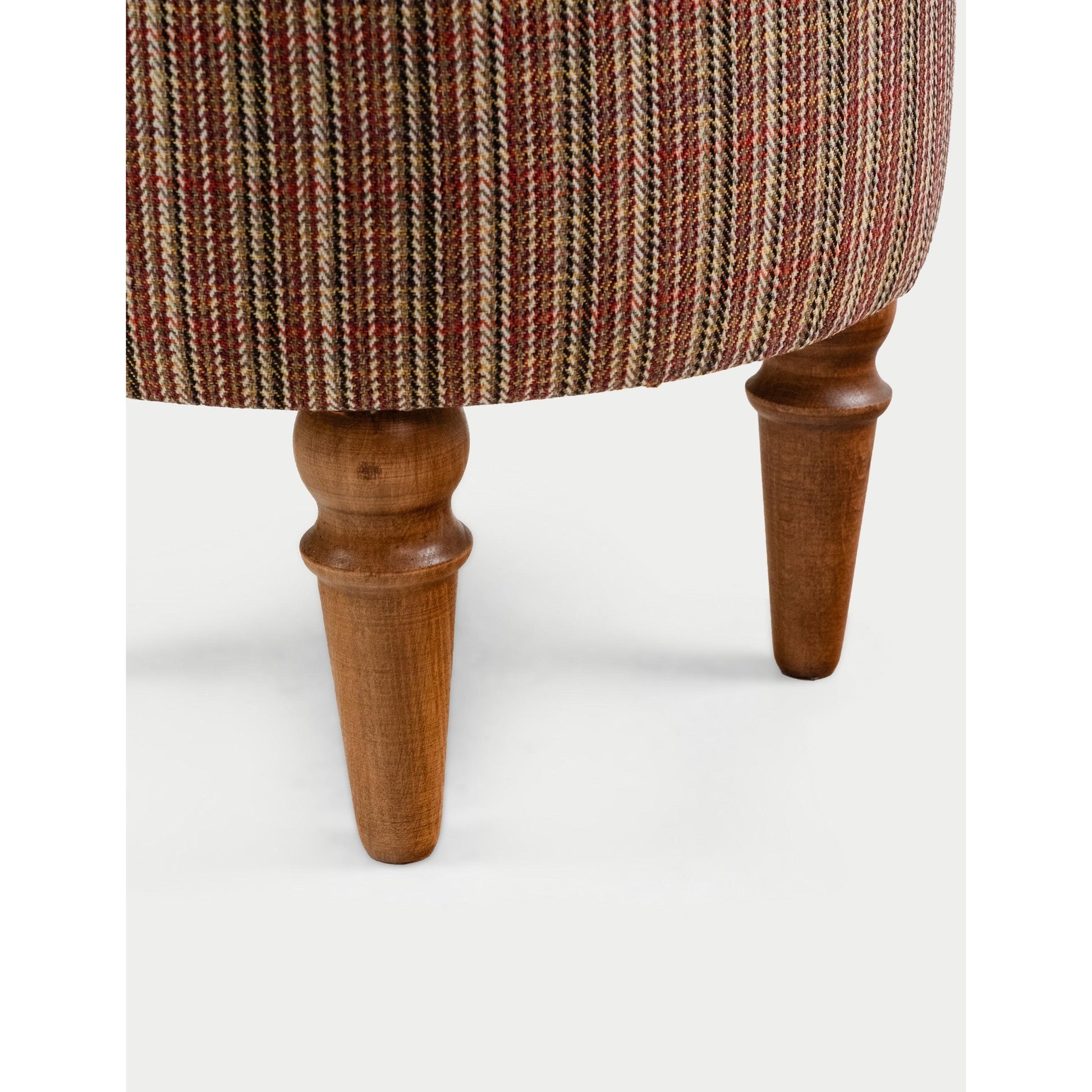 Saga Nostajik Ekose Ahşap Ayaklı Puf