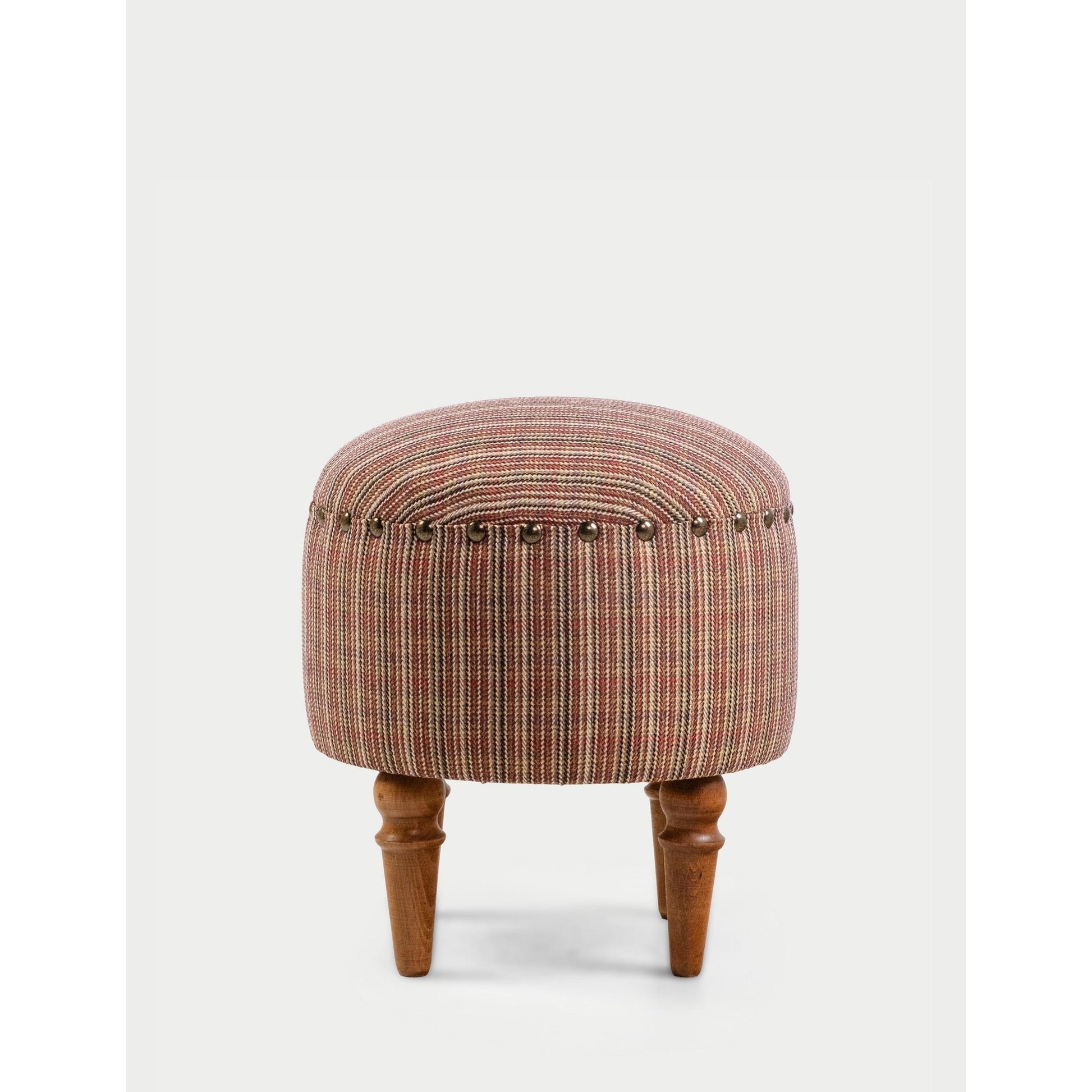 Saga Nostajik Ekose Ahşap Ayaklı Puf