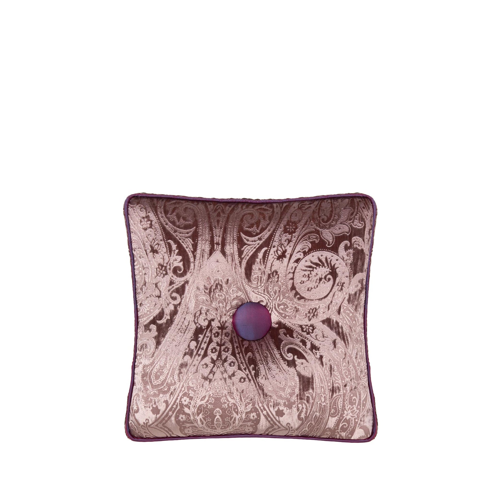 Şal Desenli Mürdüm İpek Kadife Kare Kırlent