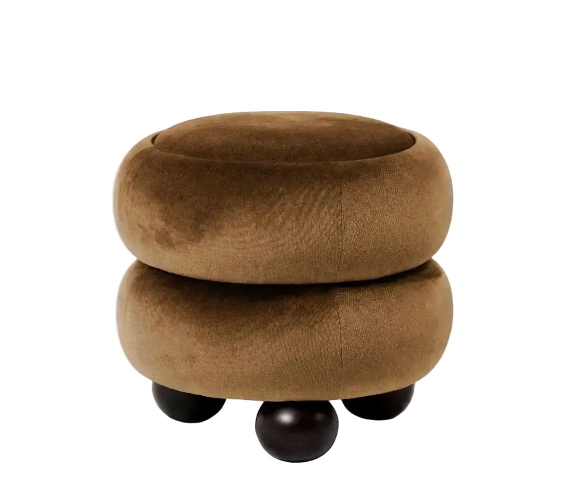 Scala Hardal Katmanlı Masif Ceviz Top Ayaklı Kadife Puf
