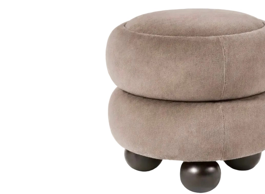 Scala Vizon Masif Ceviz Top Ayaklı Kadife Puf