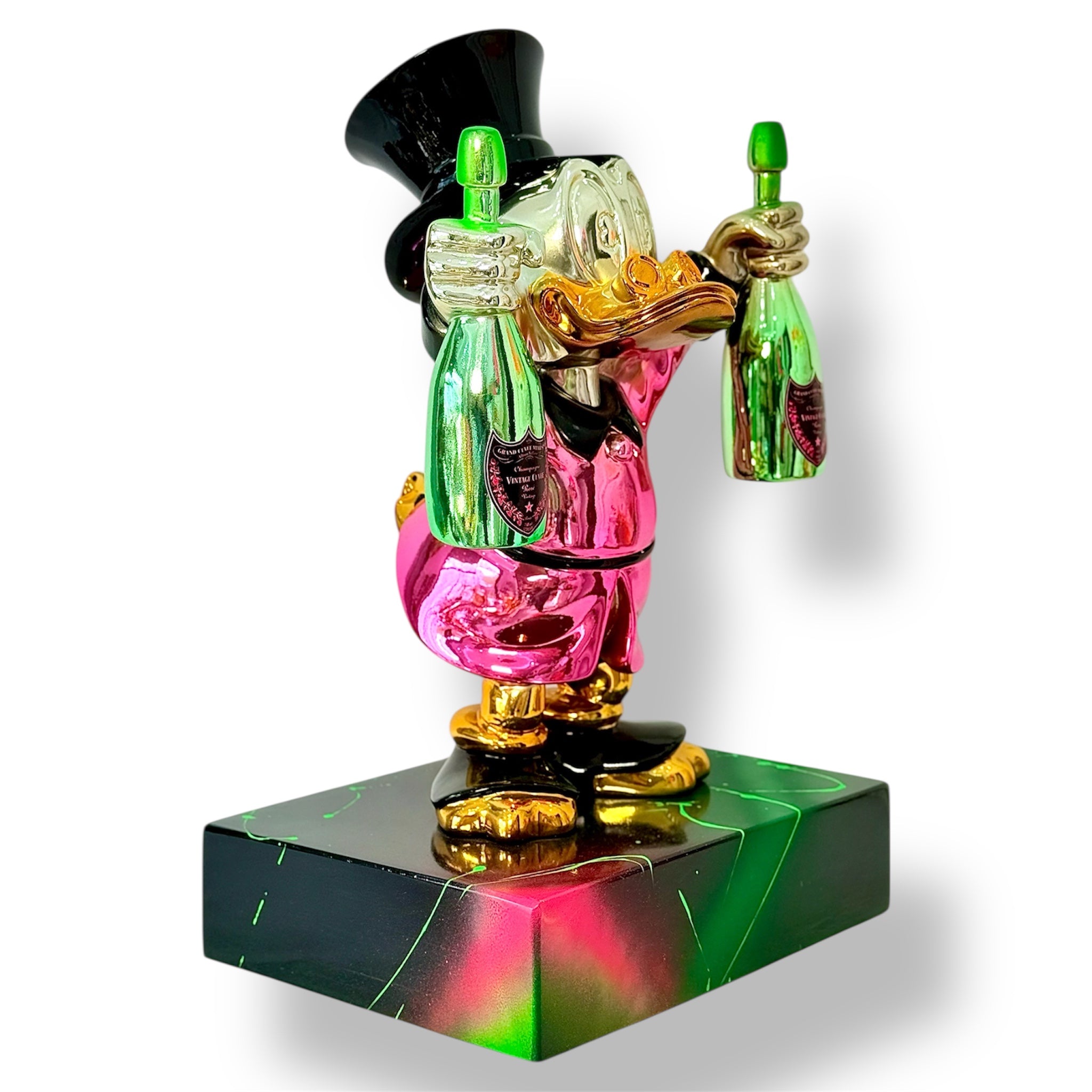 Scrooge Mcduck Pembe Krom Heykel | Renkli Şampanya Tasarımı