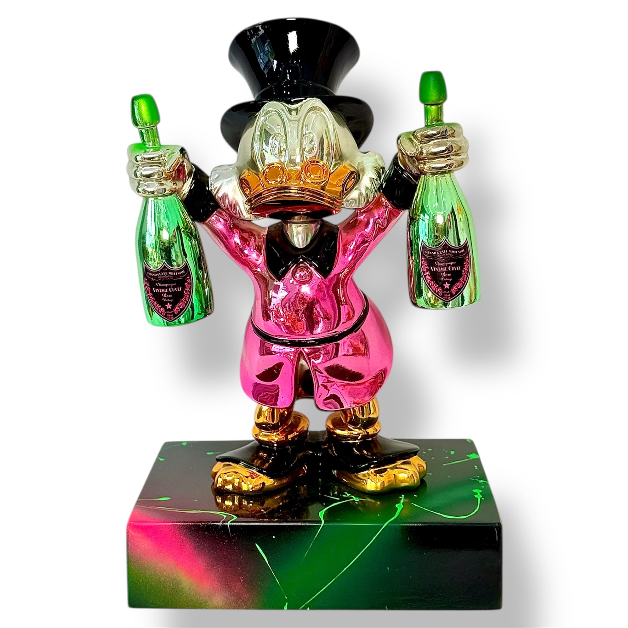 Scrooge Mcduck Pembe Krom Heykel | Renkli Şampanya Tasarımı