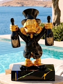 Varyemez Amca Scrooge McDuck Şampanya Heykeli | Gold Chrome Celebration Pop Art | Koleksiyon Figürü