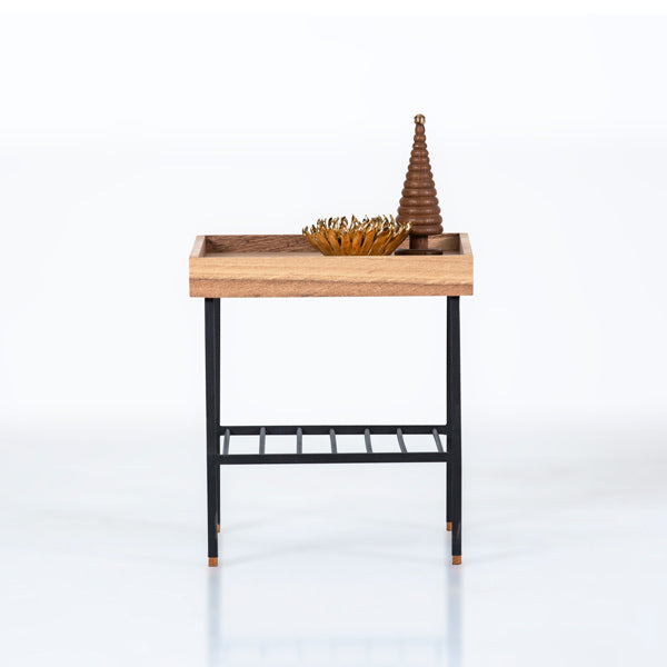 Edge Saksılık / Yan Sehpa, Meşe Kare Bej Tablalı, Metal Ayaklı, Kısa