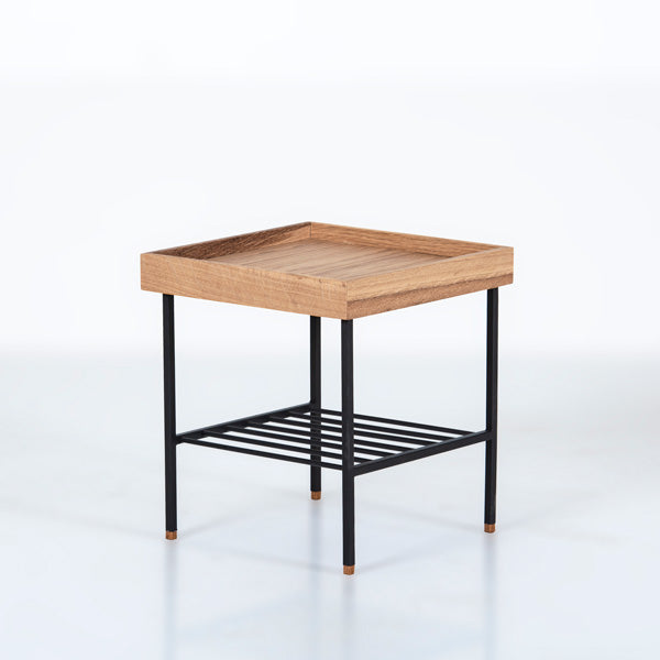 Edge Saksılık / Yan Sehpa, Meşe Kare Bej Tablalı, Metal Ayaklı, Kısa