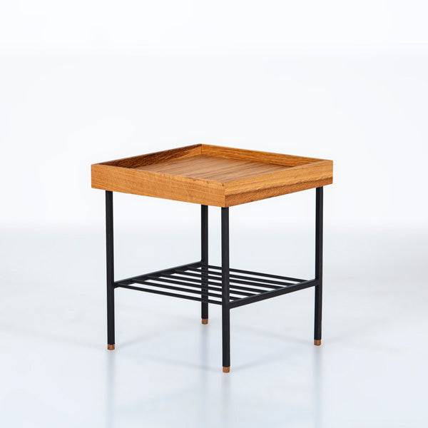 Edge Saksılık / Yan Sehpa, Meşe Kare Bej Tablalı, Metal Ayaklı, Kısa