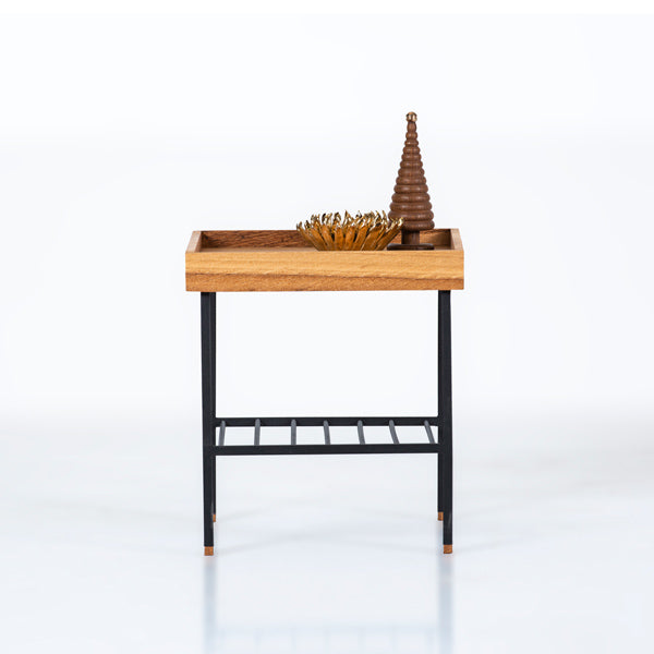 Edge Saksılık / Yan Sehpa, Meşe Kare Bej Tablalı, Metal Ayaklı, Kısa