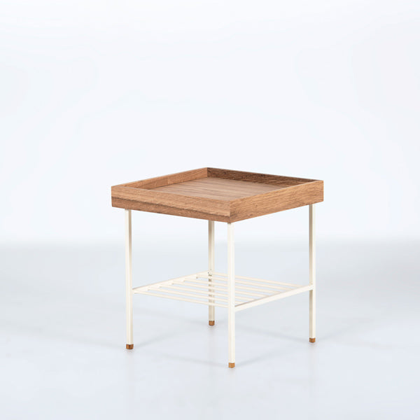 Edge Saksılık / Yan Sehpa, Meşe Kare Bej Tablalı, Metal Ayaklı, Kısa