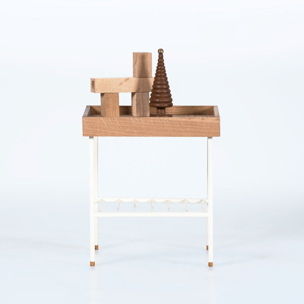 Edge Saksılık / Yan Sehpa, Meşe Kare Bej Tablalı, Metal Ayaklı, Kısa