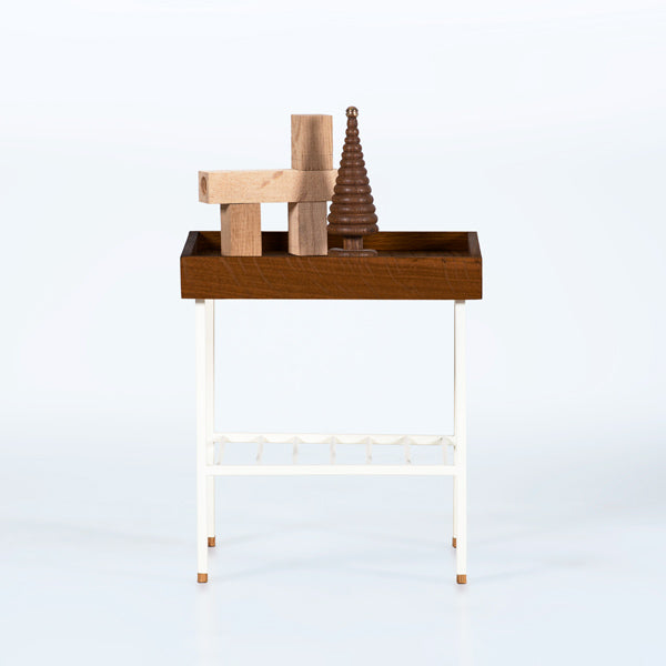 Edge Saksılık / Yan Sehpa, Meşe Kare Bej Tablalı, Metal Ayaklı, Kısa