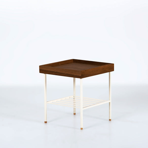 Edge Saksılık / Yan Sehpa, Meşe Kare Bej Tablalı, Metal Ayaklı, Kısa