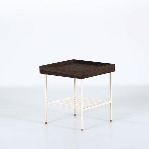 Edge Saksılık / Yan Sehpa, Meşe Kare Bej Tablalı, Metal Ayaklı, Kısa