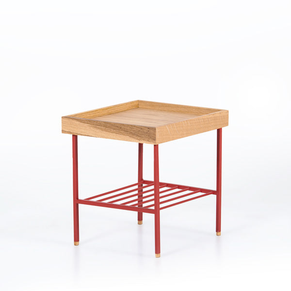 Edge Saksılık / Yan Sehpa, Meşe Kare Bej Tablalı, Metal Ayaklı, Kısa
