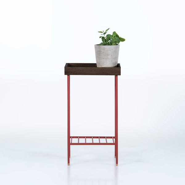 EDGE Saksılık / Yan Sehpa, Meşe Kare Sarı Tablalı, Metal Ayaklı, Orta Boy