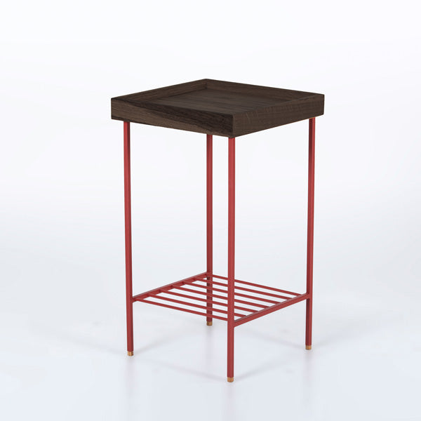 EDGE Saksılık / Yan Sehpa, Meşe Kare Sarı Tablalı, Metal Ayaklı, Orta Boy