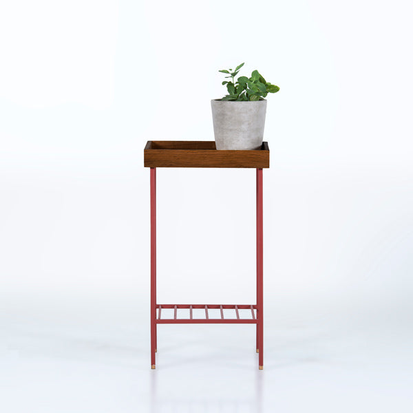 EDGE Saksılık / Yan Sehpa, Meşe Kare Sarı Tablalı, Metal Ayaklı, Orta Boy