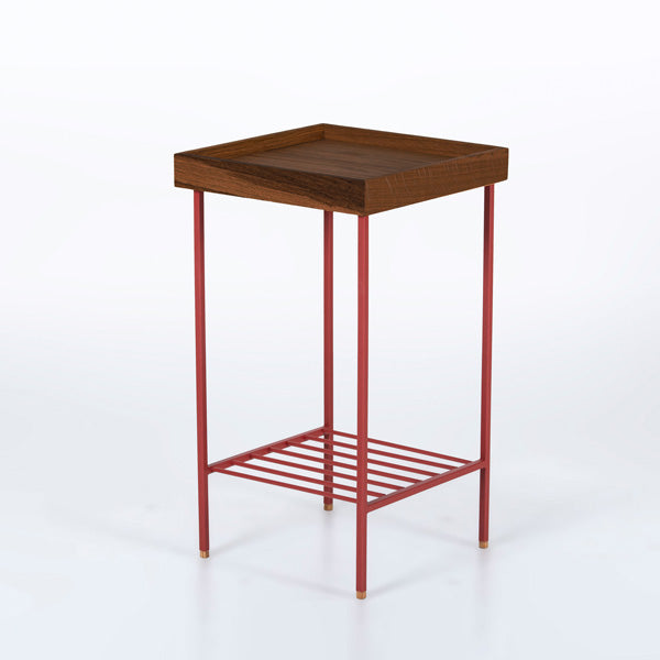 EDGE Saksılık / Yan Sehpa, Meşe Kare Sarı Tablalı, Metal Ayaklı, Orta Boy