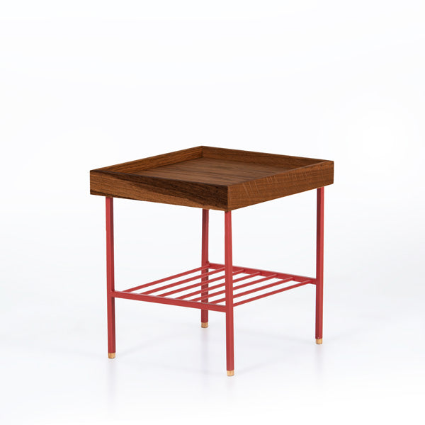 Edge Saksılık / Yan Sehpa, Meşe Kare Bej Tablalı, Metal Ayaklı, Kısa