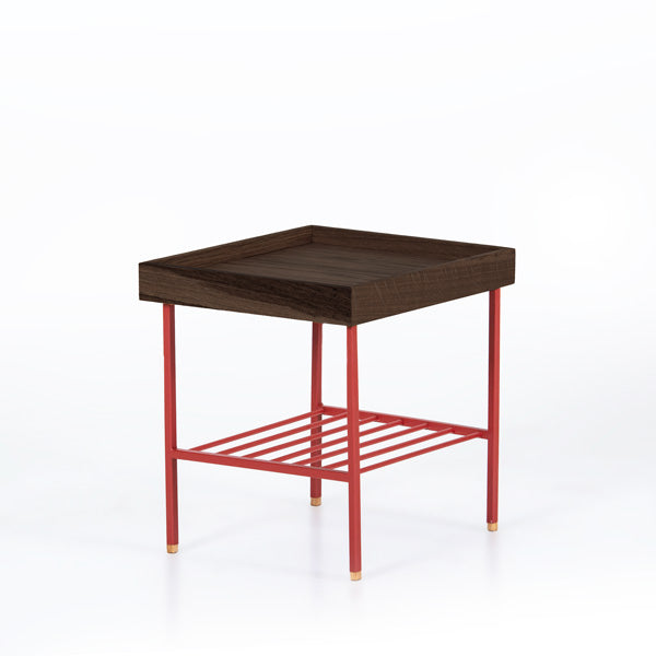 Edge Saksılık / Yan Sehpa, Meşe Kare Bej Tablalı, Metal Ayaklı, Kısa