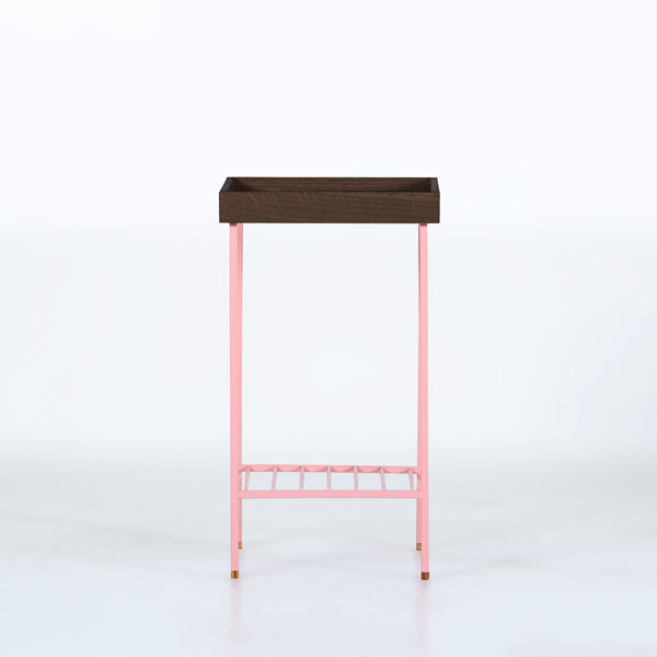 EDGE Saksılık / Yan Sehpa, Meşe Kare Sarı Tablalı, Metal Ayaklı, Orta Boy