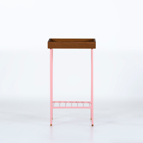 EDGE Saksılık / Yan Sehpa, Meşe Kare Sarı Tablalı, Metal Ayaklı, Orta Boy