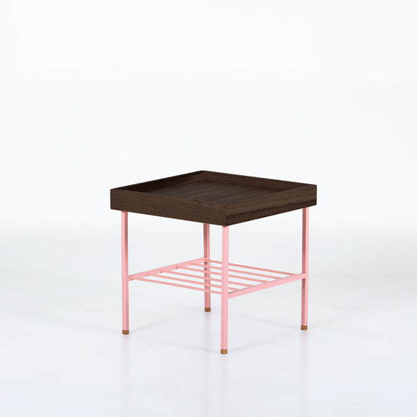 Edge Saksılık / Yan Sehpa, Meşe Kare Bej Tablalı, Metal Ayaklı, Kısa