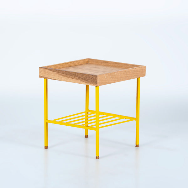 Edge Saksılık / Yan Sehpa, Meşe Kare Bej Tablalı, Metal Ayaklı, Kısa