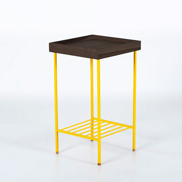 EDGE Saksılık / Yan Sehpa, Meşe Kare Sarı Tablalı, Metal Ayaklı, Orta Boy