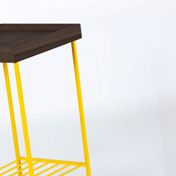 EDGE Saksılık / Yan Sehpa, Meşe Kare Sarı Tablalı, Metal Ayaklı, Orta Boy
