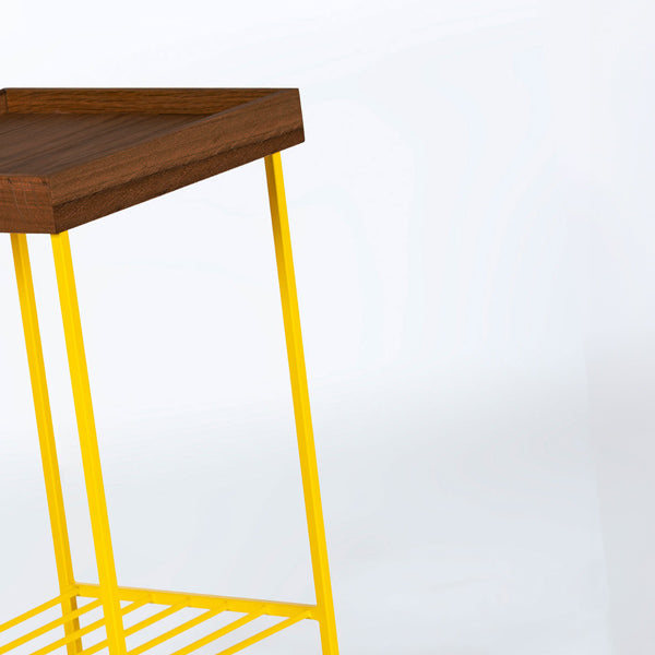 EDGE Saksılık / Yan Sehpa, Meşe Kare Sarı Tablalı, Metal Ayaklı, Orta Boy