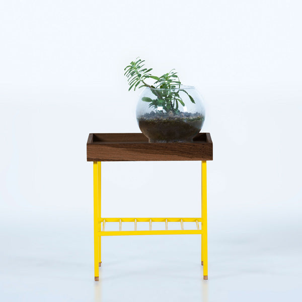 Edge Saksılık / Yan Sehpa, Meşe Kare Bej Tablalı, Metal Ayaklı, Kısa