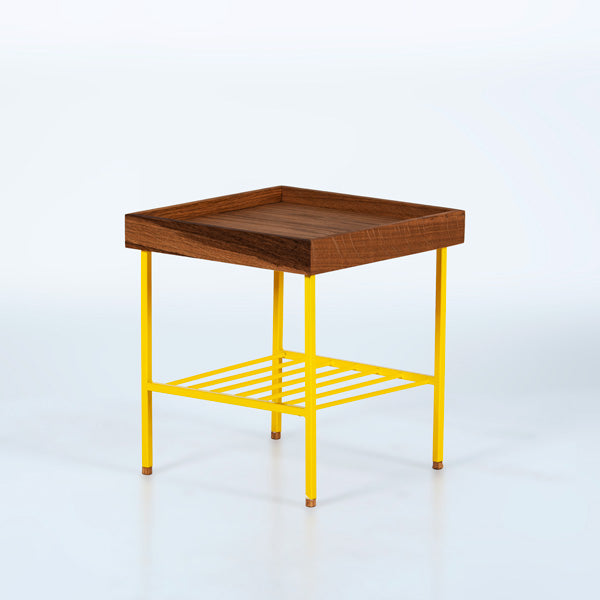 Edge Saksılık / Yan Sehpa, Meşe Kare Bej Tablalı, Metal Ayaklı, Kısa