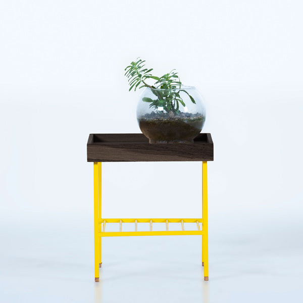 Edge Saksılık / Yan Sehpa, Meşe Kare Bej Tablalı, Metal Ayaklı, Kısa