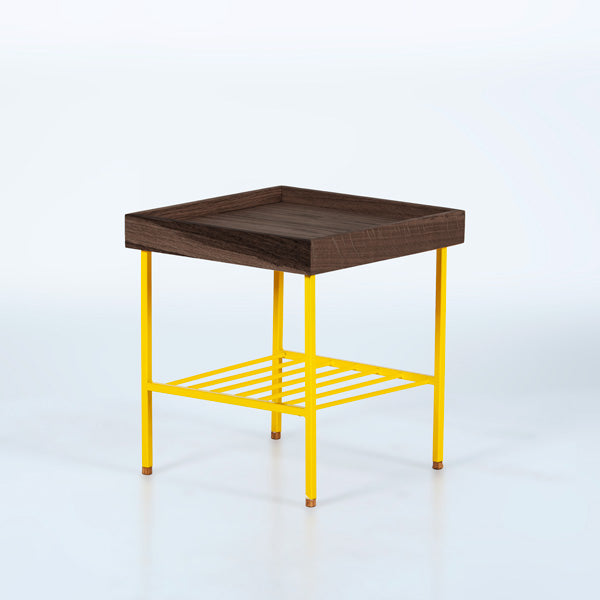 Edge Saksılık / Yan Sehpa, Meşe Kare Bej Tablalı, Metal Ayaklı, Kısa