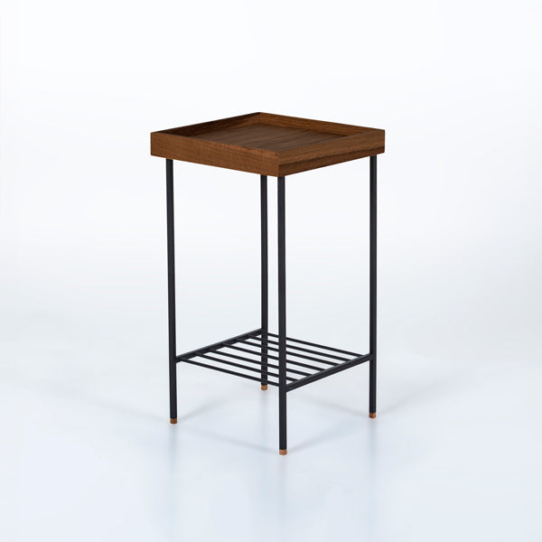 EDGE Saksılık / Yan Sehpa, Meşe Kare Sarı Tablalı, Metal Ayaklı, Orta Boy