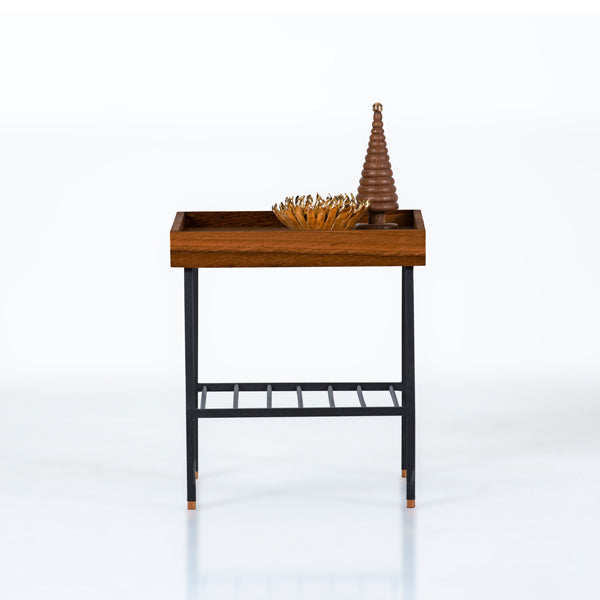 Edge Saksılık / Yan Sehpa, Meşe Kare Bej Tablalı, Metal Ayaklı, Kısa