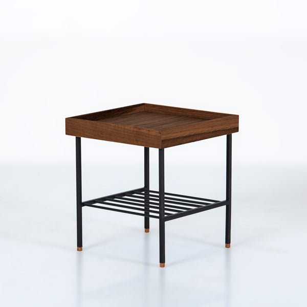 Edge Saksılık / Yan Sehpa, Meşe Kare Bej Tablalı, Metal Ayaklı, Kısa