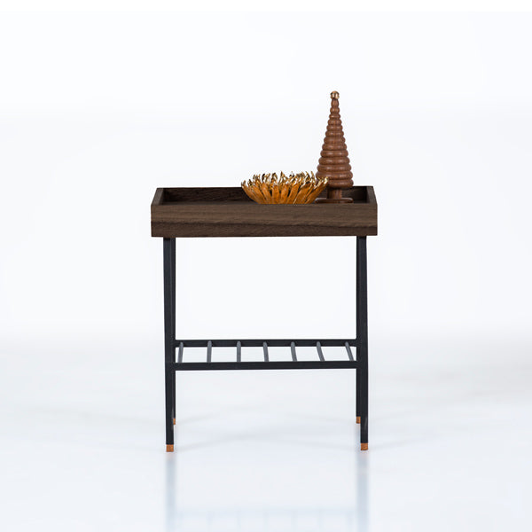 Edge Saksılık / Yan Sehpa, Meşe Kare Bej Tablalı, Metal Ayaklı, Kısa