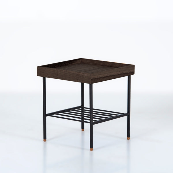 Edge Saksılık / Yan Sehpa, Meşe Kare Bej Tablalı, Metal Ayaklı, Kısa