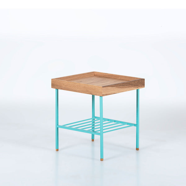 Edge Saksılık / Yan Sehpa, Meşe Kare Bej Tablalı, Metal Ayaklı, Kısa