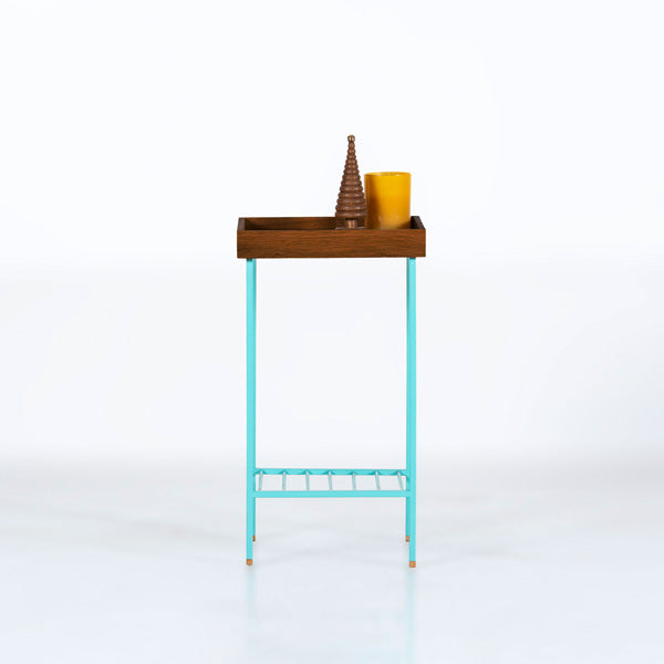 EDGE Saksılık / Yan Sehpa, Meşe Kare Sarı Tablalı, Metal Ayaklı, Orta Boy