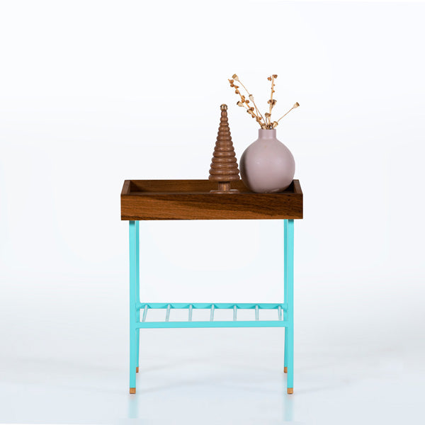 Edge Saksılık / Yan Sehpa, Meşe Kare Bej Tablalı, Metal Ayaklı, Kısa