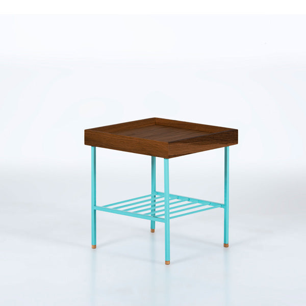 Edge Saksılık / Yan Sehpa, Meşe Kare Bej Tablalı, Metal Ayaklı, Kısa
