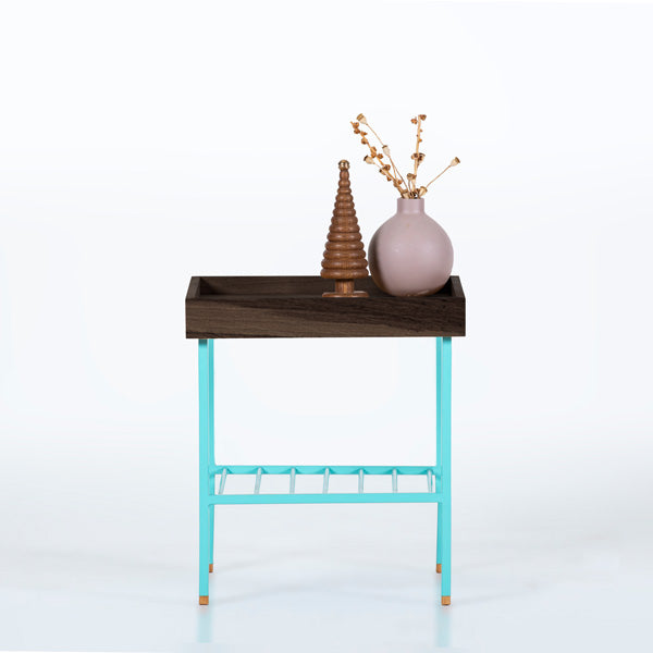 Edge Saksılık / Yan Sehpa, Meşe Kare Bej Tablalı, Metal Ayaklı, Kısa