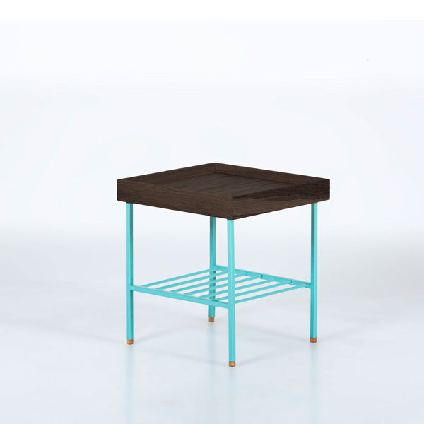 Edge Saksılık / Yan Sehpa, Meşe Kare Bej Tablalı, Metal Ayaklı, Kısa