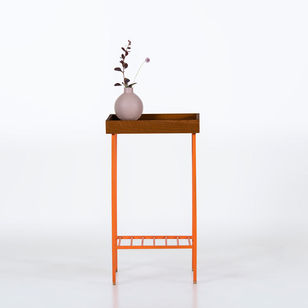 EDGE Saksılık / Yan Sehpa, Meşe Kare Sarı Tablalı, Metal Ayaklı, Orta Boy