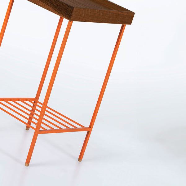 EDGE Saksılık / Yan Sehpa, Meşe Kare Sarı Tablalı, Metal Ayaklı, Orta Boy