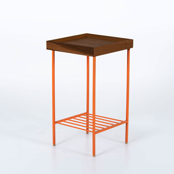 EDGE Saksılık / Yan Sehpa, Meşe Kare Sarı Tablalı, Metal Ayaklı, Orta Boy