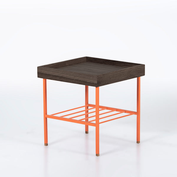 Edge Saksılık / Yan Sehpa, Meşe Kare Bej Tablalı, Metal Ayaklı, Kısa